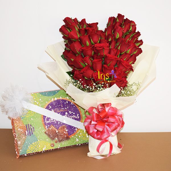 Red Rose With Beautiful Wrapping And Celebration Iris Florists