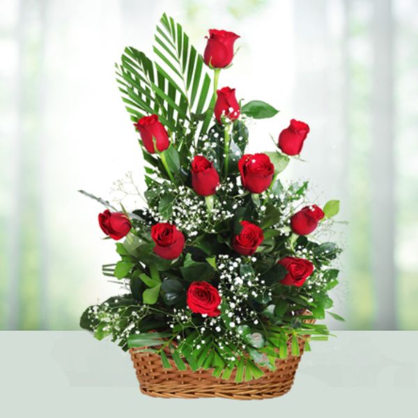 Basket Arrangement Of Roses Iris Florists mangalore online delivery