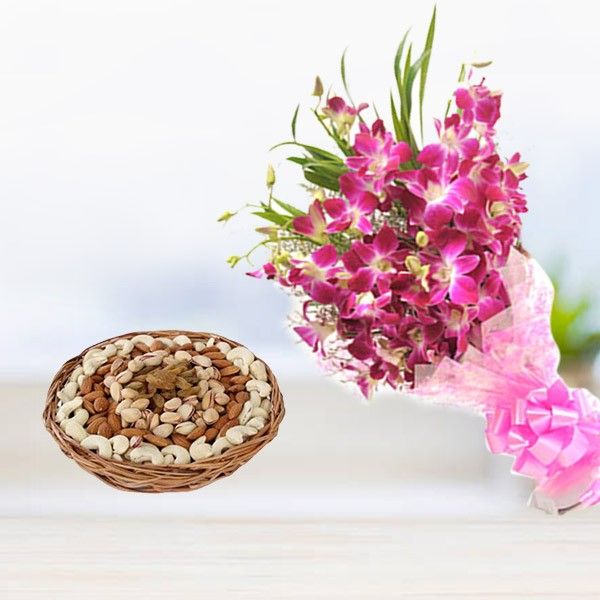 Orchid Bouquet With Dry Fruits Iris Florists mangalore online